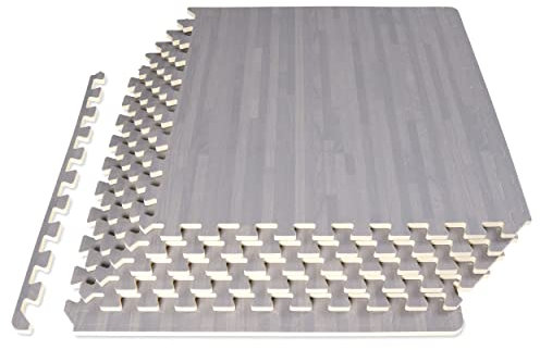 ProsourceFit Wood Grain Puzzle Mat 1/2-in, 6 Eva Foam Interlocking Floor Tiles (24SQ FT) for Secure Indoor Room Workout Flooring and Playmat, Slate Grey