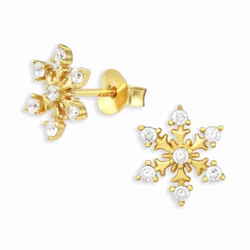 Monkimau Schneeflocken Ohrstecker Ohrringe aus 925 Silber Schmuck Silberohrringe Medizinisch für Kinder Mädchen Damen Frauen Gold plattiert