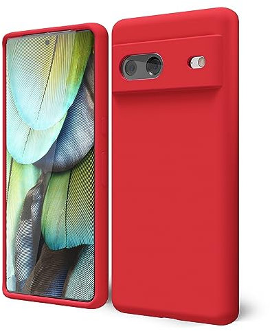 oakxco for Google Pixel 7 Phone Case Liquid Silicone, Cute Thin Slim Soft Rubber TPU Plain Smooth Gel Cover for Women Girl Aesthetic Design, Matte Solid Protective & Shockproof Bumper Grip, Red
