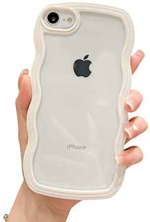 Ownest Kompatibel mit iPhone 8 Hülle und iPhone SE Hülle, iPhone 7 Case, Curly Transparent Aesthetic Silikon Wave Wellen Design Case für Men Girls Handyhülle - Weiß