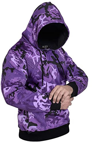 A2Z Mens Fleece Hoodie Pullover Hooded Jumper Sweatshirt - Plain Sweatshirt Camo Purple 4XL