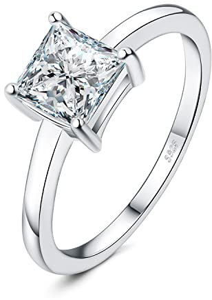 JewelryPalace Klassisch Prinzessschliff 1ct Moissanite Solitär Promise Ring Damen, Schmuck Set, Verlobungsring Damenring Silber 925 mit Stein Frauen, Simulierte Diamant Jubiläum Eheringe Silberring 54