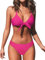 CUPSHE Ensemble bikini deux pièces pour femme à imprimé floral et nœud, rose vif, Taille S