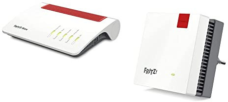 AVM FRITZ!Box 5590 Fiber (Wi-Fi 6 modem in fibra ottica (WLAN AX), fino a 2.400 Mbit/s (5 GHz) & FRITZ!Repeater 1200 AX Edition International, Ripetitore - Wi-Fi 6 extender Dual Band
