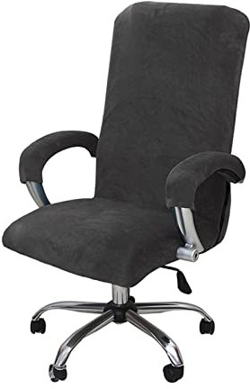 LIFEDX Samtplüsch Bürostuhl Bezug mit Armlehne Einfarbig,Stretch Bezug für Bürostuhl Elastische Stuhlhussen Spandex Office Computer Stuhlbezüge Abnehmbare für Bürostuhl Stuhlhussen-Dark Gray||L