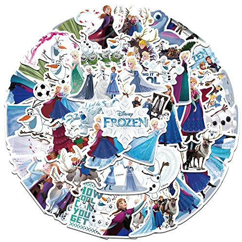 Frozen Aufkleber 50 Stück Vinyl Aufkleber für Laptop, Stoßstange, Skateboard, Wasserflaschen, Computer, Telefon, Cartoon-Anime-Aufkleber für Kinder, Teenager, Erwachsene