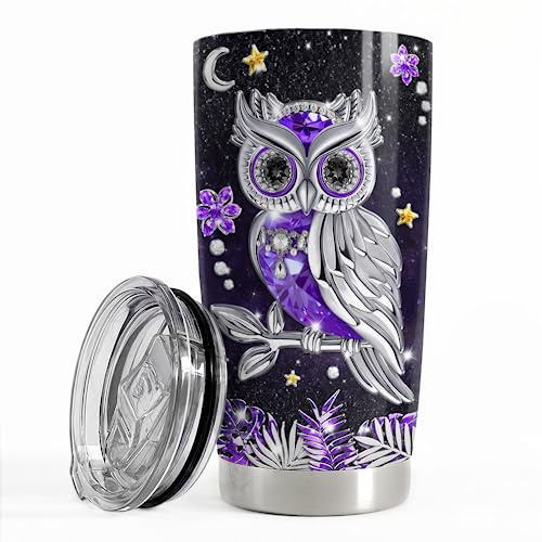 SANDJEST Owl Tumbler 20oz Jewelry Drawings Stainless Steel Insulated Tumblers Owl Gift for Women Girls Coffee Travel Mug Cup Owls Gifts for Birthday Christmas