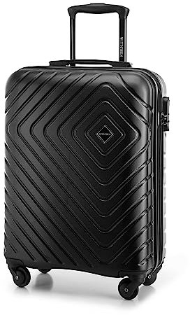 WITTCHEN Cube line Kabinenkoffer Handgepäck ABS Mit Geometrischer Prägung 4 Lenkrollen Teleskopgriff Kombinationsschloss Kabinengepäck Reisekoffer Größe S Schwarz