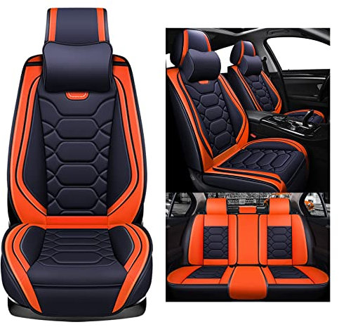 Congxy Autositzbezüge Komplett Set Universal in Premium Design | Schonbezüge für die Vordersitze & Rückbank | Auto Sitzbezüge Airbag Geeignet | Wasserdicht Sitzbezug, Orange