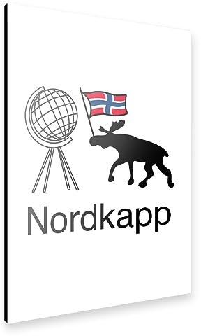 artboxONE Alu-Print 120x80 cm Nordkapp Globus Flagge Elch von Künstler JulimaltdieWelt