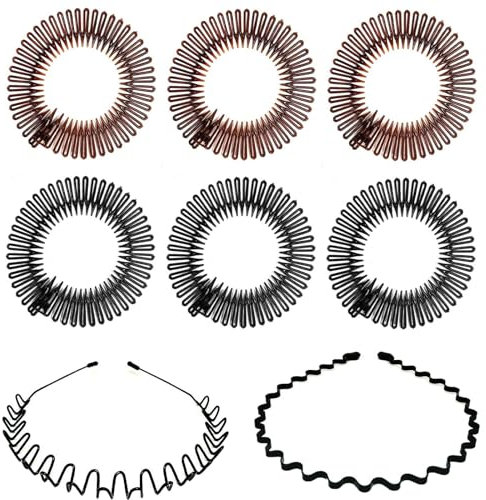 LMOGWL 6 pcs élastique peigne bandeau et 2 PCS métal bandeau, plastique souple peigne à cheveux rond, peigne à cheveux extensible pour les hommes et les femmes, extérieur, sport, tous les jours