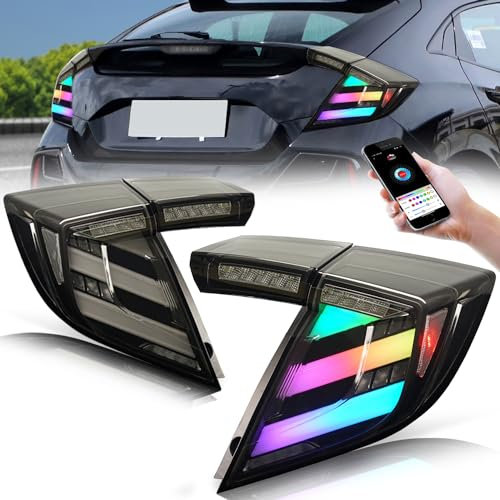 Archaic RGB Rückleuchten kompatibel mit 10th Honda Civic Type R Hatchback FK7 FK8 2016–2020,Animation RGB DRL,Mit E-Prüfzeichen