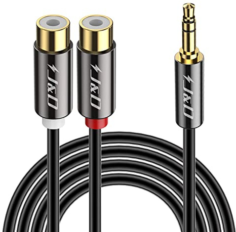 J&D Cavo Audio Stereo a Y da 0,6 m, Connettore Jack 3,5mm a 2x Jack Phono RCA, RCA Splitter 1 Maschio a 2 Femmine, Placcato in Oro, Per DVD, Altoparlanti, Mixer Audio