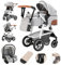 Gcarebb 3 in 1 Kinderwagen, Buggy Mit Auto Babyschale, Mit Höhenverstellbarer Kinderwagen Komplettset, KombiKinderwagen Mit Aluminiumrahmen für Neugeborene 0-4 Jahre