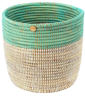 YAADU Geflochtener Aufbewahrungskorb – Pflanzenkorb, Regalkorb, Afrikanischer Korb, Pflanzentopf, Dekokorb, Übertopf, Aufbewahrung von Spielzeugen und diverser Gegenstände Modell Kaira (Türkis)