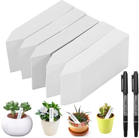 500 Piezas Etiquetas Plantas Plastico, 10x2cm Etiquetas para Plantas Jardineria Exterior, Marcadores de Jardín Reutilizable con 2 Bolígrafos Negros, para Semillero, Semillas, Plantas, Hierbas, Blanco
