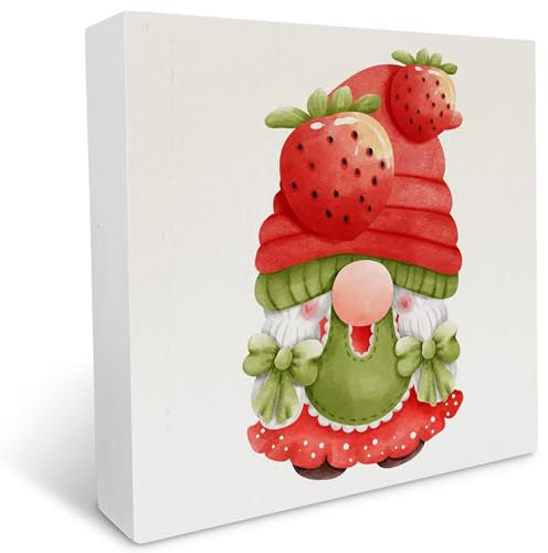 Country Strawberry Zwerg Holzkiste Schild Rustikale Erdbeere Holzkiste Schild Dekoratives Sommerschild Block Plaque für Zuhause Schreibtisch Tisch Regal Dekor 12,7 x 12,7 cm