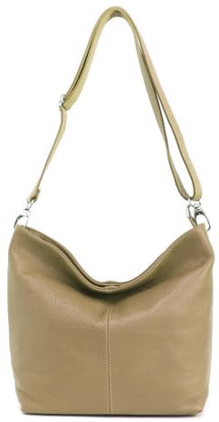 Made in Italy Damen Leder Tasche Umhängetasche Shopper Cross Over Body Bag Handtasche Ledertasche Schultertasche Hobo Bag Taupe