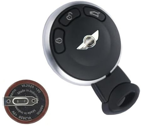 TEKLIGHT Kit Riparazione Chiave Slot FOB Shell VARI COLORI + batteria VL2020 / ML2020 Ricaricabile+ Logo non Originale per BMW Mini Cooper R56 3 Tasti (COVER ANELLO GRIGIO SATINATO + BATTERIA VL2020)