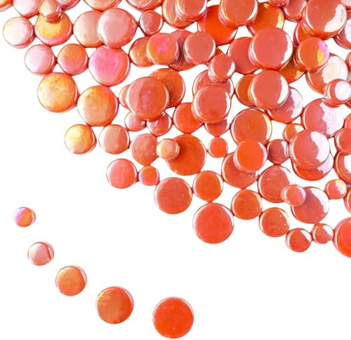 Schillernde, runde Glasmosaikfliesen zum Basteln, 500 g, Mini-Kreis-Mosaik-Glasstücke für Blumentöpfe, Vasen, Tassen, Garten- und Heimdekoration, DIY-Mosaikherstellung, Zubehör (Tangerine)