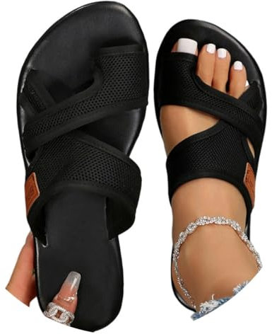 Onsoyours Hallux Valgus Sandales Femme Été Confortable Plates Tongs Maille Nu Pieds Bout Ouvert Chaussures Orthopediques Sandales Pantoufles de Plage Vacances D Noir 37 EU