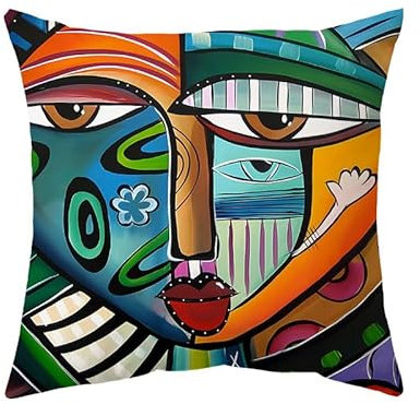 Kissenhülle 45X45 Abstraktes Gesicht Kissenhülle Leinen Kissenbezüge Sofakissen Dekokissen Deko Kissenhüllen Wohnzimmer,Outdoor Kissen Mit Reißverschluss