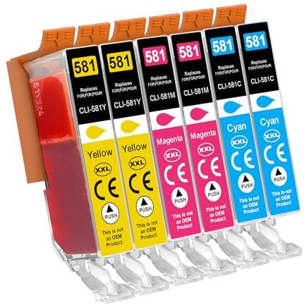 Jhaan CLI-581XXL Druckerpatronen Kompatibel für Canon 581 CLI581 Kompatible mit TR7500 TR7550 TR8500 TR8550 TS6100 TS6150 TS6151 TS6200 TS6240 TS6241 TS6250(Cyan Magenta Gelb,6 Pack)