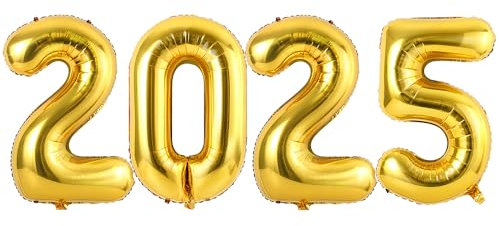 Ponmoo 40 Zoll Foil Luftballons 2025 Gold, 101cm, Aufgeblasen mit Helium oder Luft, Riesige Folienballons 2025, Großer Ballon für Neujahrsparty Dekoration