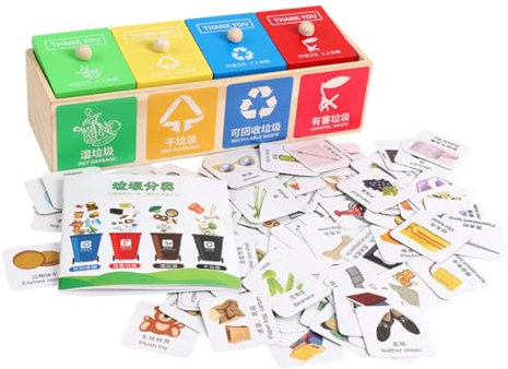HAWILLOSCH Jouet Bois De Tri des Déchets pour Garçon Fille Apprentissage Amusant des Signes De Classification des Déchets Développe La Coordination Œil-Main Jouet Créatif Et Drôle pour