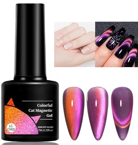 Double Illusion Glitter Cat Eye Gel Nail Polish - UV, Magnetic, Sparkly & Holo/Graphic - Shimmer Finish for Women (Pink)