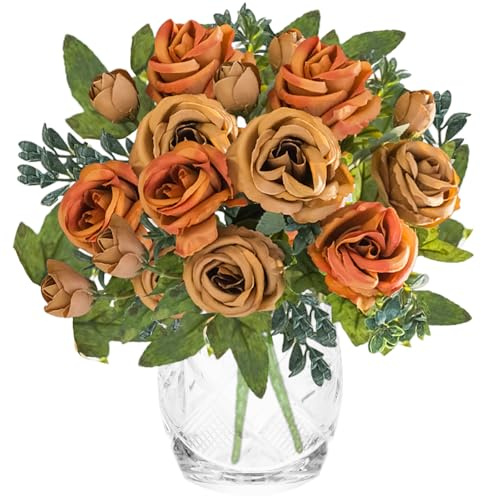 astylishome Faux Flowers that Look Real for Grave Artificial Flowers Fake Rose Silk Bouquet Decor Plastic Flower Arrangements Wedding Decoration Table Centerpieces 3206