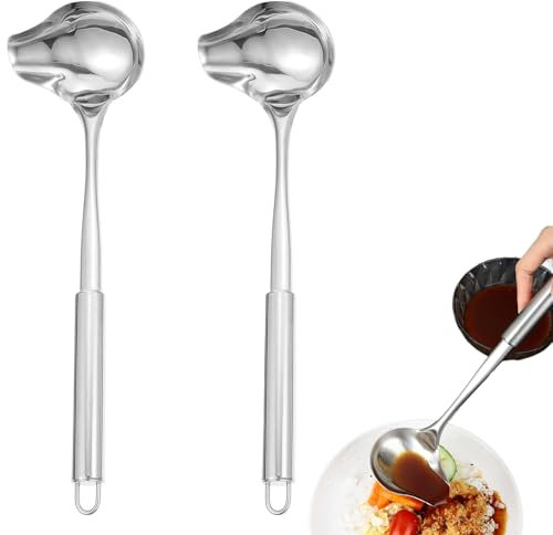 Lot de 2 louches à soupe en acier inoxydable - Louche à sauce - Louche à soupe - 30,2 cm - Cuillère à sauce avec bec verseur - Petite louche à soupe - Pour sauces à soupe, sauces à rôti, vinaigrettes,