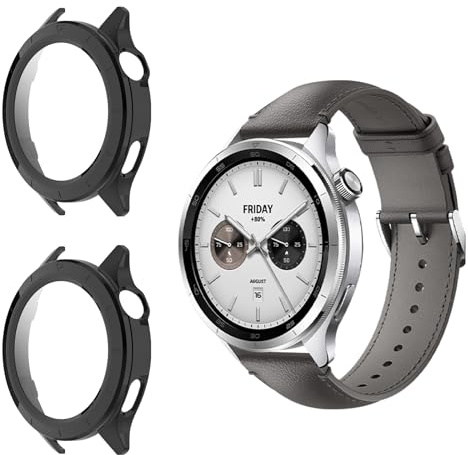 Funrae Hülle Kompatibel mit Xiaomi mi Watch S4/Watch S4 eSIM [2 Stück], PC Gehäuse mit Hartglas Displayschutz Schutzhülle Vollschutz Kratzfest Ultradünner Puffer Schutz Case - Schwarz