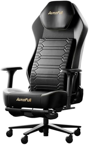 AutoFull M5 Gaming-Stuhl, ergonomischer Bürostuhl mit dynamischer Lendenwirbelstütze, 4D-verstellbaren Armlehnen und hoher Rückenlehne für PC-Gaming, mit Fußstütze, Schwarz