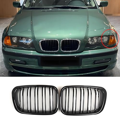 Jinpengyong E46 Kühlergrill Passend für BMW 3er E46 4 Door 1998-2001 PRE Grill Nieren Glanz Schwarz Doppelsteg Sport Kühlergrill (Nicht geeignet für 2 Türen) (For 3er E46 4D 1998-2001 PRE)