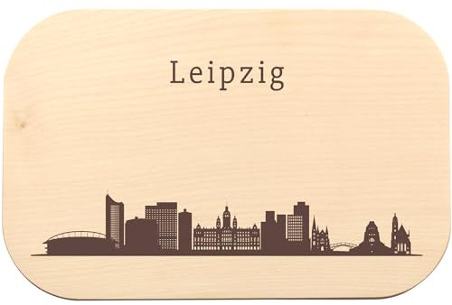 Leipzig Skyline Brotzeitbrett mit Gravur - Ahorn Schneidebrett für Leipzig Fans, Brotzeitbrettchen Holz für Frühstück, Brot, Käse, Snacks – Geschenkidee Geburtstag, Einweihungen, Weihnachten