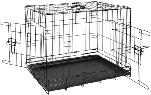 URBNLIVING 42Inch Foldable XL Dog Crate - Heavy Duty Black Metal Pet Carrier & Training Cage with 2 Lockable Doors, Removable Easy-Clean Tray, Rust & Corrosion Resistant Steel, Flat Fold for Storage