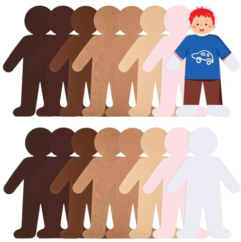 FOBSME 48 Pcs Multicultural People Cutouts 11.61x7.8 Inch Large Paper People Shapes Skin Color Paper Cut-Outs Big Cardboard People Die Cuts for Classroom Multicultural Diversity Craft Projects
