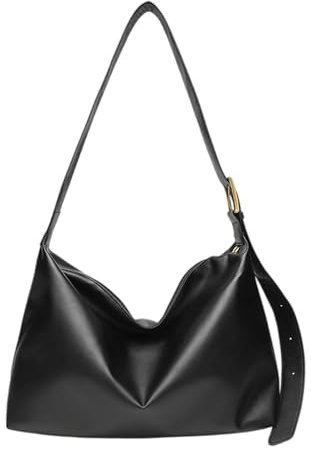 Gluckstar Große Damen Handtasche PU Leder Shopper Umhängetasche Damen Schultertasche mit Verstellbarem Gurt Leicht Elegant für Alltag Arbeit Reisen Freizeit, Schwarz