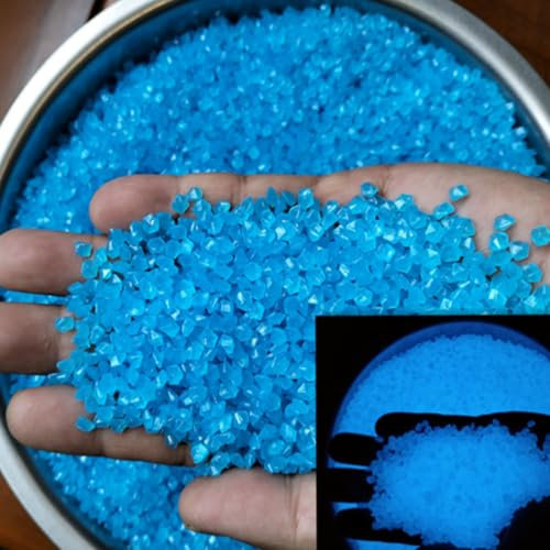 FOLANDO Lot de 6000 mini galets fluorescents en résine phosphorescents pour décoration de jardin, aquarium, paysages, vases, décoration, artisanat, 3 à 5 mm (bleu)