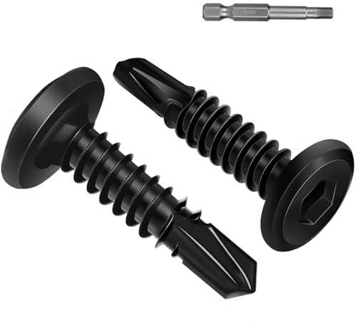 Wavanta 50Pcs Self Tapping Screws, 5.5 x 16mm Flat Head Self Drilling Screws for Metal, Black 410 Stainless Steel Screw, Hex Socket, Tek Screw with Screwdriver Bit