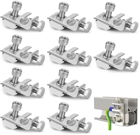 Lot de 10 pinces de mise à la terre PV, panneau solaire, clips de mise à la terre, en aluminium, support photovoltaïque, pince de mise à la terre pour panneau de montage solaire