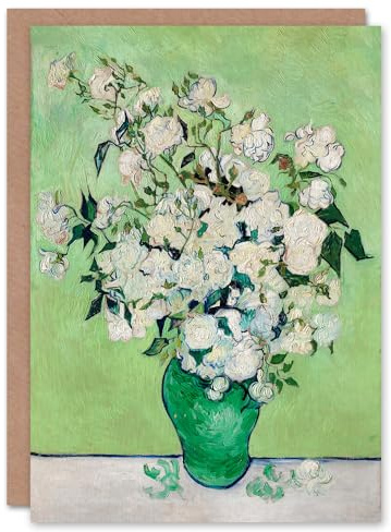 Artery8 Vincent van Gogh Art Card White Roses In Green Vase