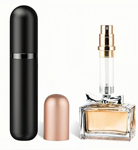Lammcou Atomizador de perfume para viaje, botella de perfume recargable, mini tamaño portátil para llevar (Negro, 5ml)