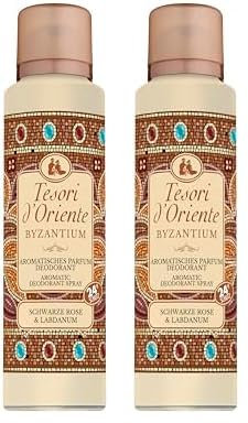 TESORI D’ORIENTE aromatisches Parfum Deodorant 'Byzantium' 150 ml, mit schwarzer Rose & Labdanum, 24 h Schutz, Wellness-Ritual für Körper & Sinne (Packung mit 2)