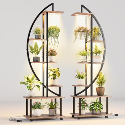 Porte Plante Interieur - Support Pour Plantes En 6 Niveaux Avec , ÉTagère Pour Plantes De 160cm Haut, Grandes éTagères D'Affichage Pour Plantes D'Intérieur, Avec Lumière De Croissance，Pour L'Intérieur