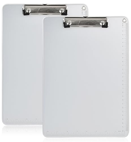 2 Pièces Porte-Bloc en Aluminium A4,Planches à Pince avec des Clips Métallique Caoutchoutée,Clip Planches avec Règle Graduée,Bloc à Pince pour École Bureau (Argent, A4)