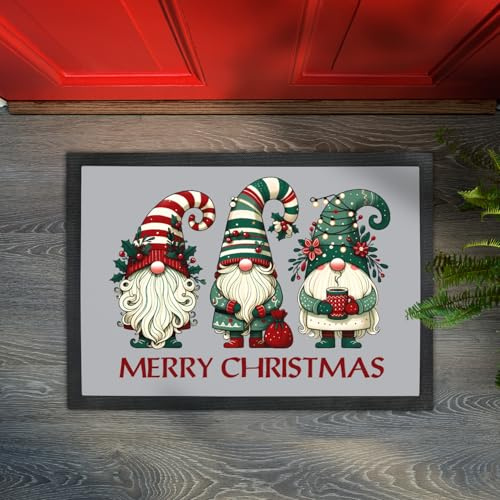 True Gifts Printed Doormat with Rubber Border – Christmas Gonks Welcome Mat – Festive Non-Slip Rubber Backing, Machine Washable, Indoor/Outdoor Use – 2 Sizes Door Mat Medium 50cm x 35cm