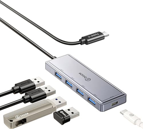 Biaze 5 Port USB C Hub Ethernet, USB3.0 Hub Verteiler 5Gbps + PD10W, Datenports Multiportadapter, 30CM Docking Station Kompatibel mit iPhone 17/16, Galaxy S24, MacBook, Surface, Galaxy S24, HDD, usw.