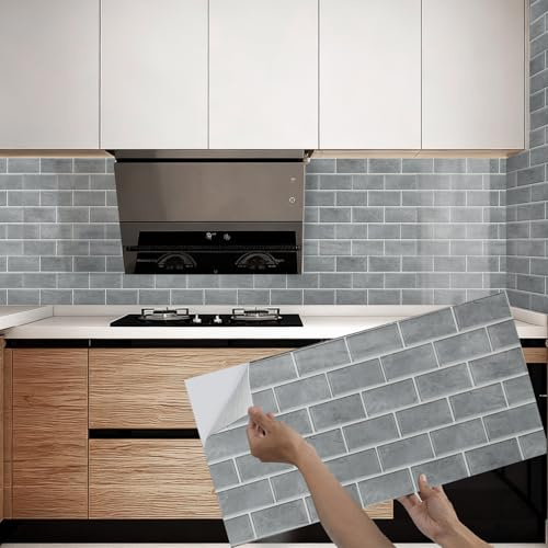 Takezuaa 20 Stück Klebefliesen Küche, Grau Mosaik Fliesenaufkleber 30x60cm Badezimmer PET Selbstklebende Fliesendekor Aufkleber Backstein für Esszimmer Bad Fliesenfolie Deko